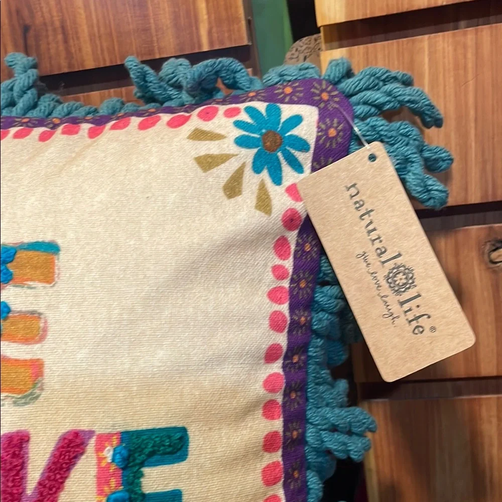 Natural Life Boho Tufted Pillow Hope You Like Dogs with Colorful Fringe - Picture 10 of 13